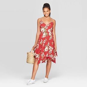 NWT Sleeveless Handkerchief Wrap Mini Dress Red